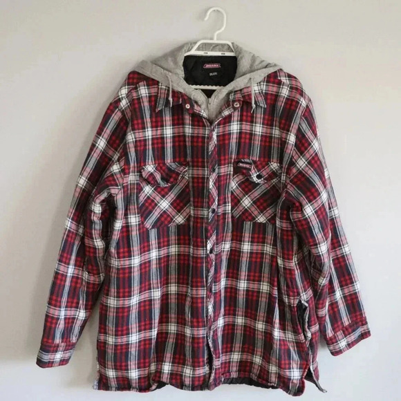 Dickies Other - Dickies Men's Red Plaid 2XL Dual Front Closure Quilted Long Sleeve Hooded Jacket